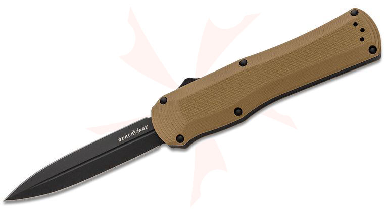 Benchmade Autocrat AUTO OTF Knife 3.71 inch Black DLC S30V Double Edge Dagger Blade, Coyote Brown G10 Handles