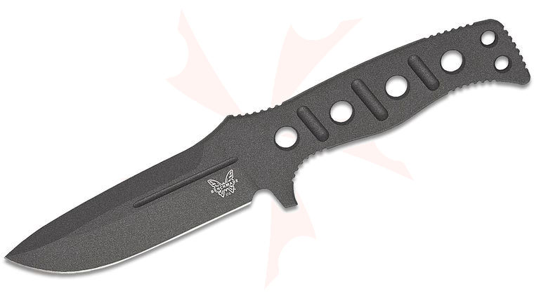 Benchmade 375BK-02 Shane Sibert Adamas Fixed Blade Knife 4.2 inch MagnaCut Cobalt Black Plain Blade and Skeletonized Handle, Black Injection Molded Sheath