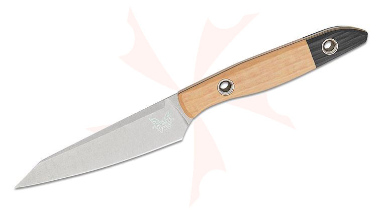 Benchmade Paring Knife Fixed Blade 4.12 inch CPM-154 Satin Utility Blade, Maple Valley Richlite Handles with Black G10 Bolsters, Boltaron Sheath