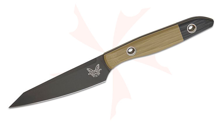 Benchmade Paring Knife Fixed Blade 4.12 inch CPM-154 Black DLC Utility Blade, OD Green G10 Handles with Black G10 Bolsters, Boltaron Sheath