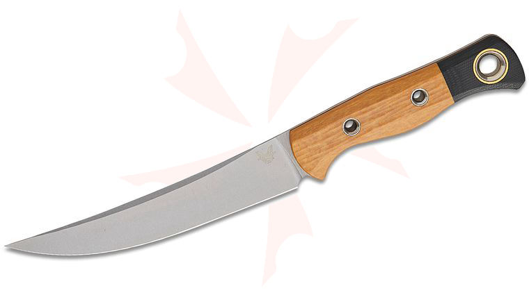 Benchmade Hunt Meatcrafter Fixed Blade Knife 6.08 inch CPM-154 Stonewashed Trailing Point Blade, Bolstered Maple Valley Richlite and Black G10 Handles