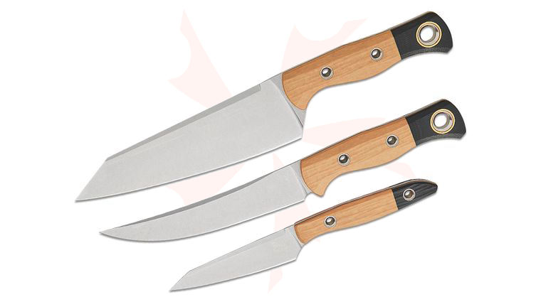 Benchmade 3 Piece Kitchen Knife Set, CPM-154 Stonewashed Blades, Maple Valley Richlite Handles with Black G10 Bolsters