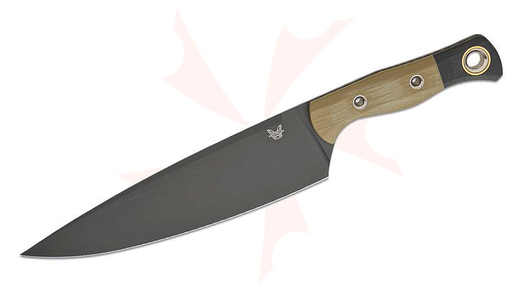 Benchmade Chef's Knife Fixed Blade 8.17 inch CPM-154 Black DLC Drop Point Blade, OD Green and Black G10 Bolsters, Plastic Sheath