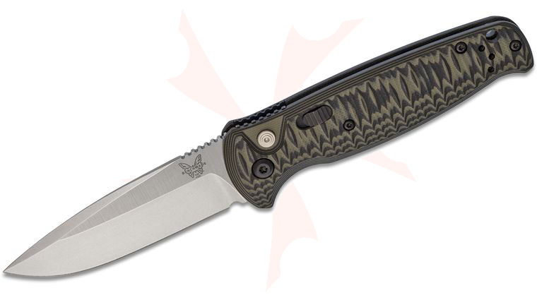 Benchmade CLA AUTO Folding Knife 3.4 inch Stonewash 154CM Plain Blade, Green and Black G10 Handles