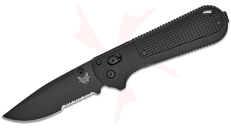 Benchmade Redoubt AXIS Folding Knife 3.55 inch CPM-D2 Graphite Black Combo Blade, Black Grivory Handles