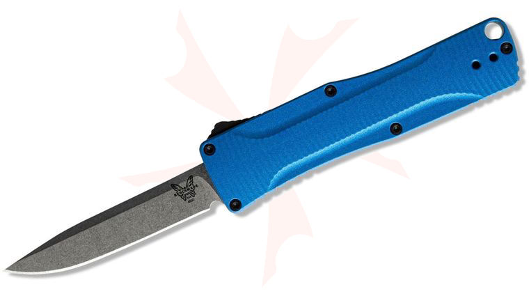 Benchmade 4850-1 Om OTF AUTO Folding Knife 2.475 inch S30V Satin Clip Point Blade, Blue Aluminum Handles