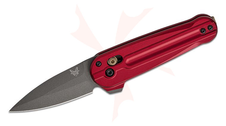 Benchmade Lowden AXIS Flipper Knife 2.79 inch M390 Gray Cerakote Spear Point Blade, Phoenix Red Aluminum Handles