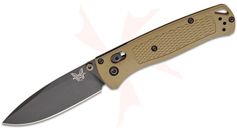 Benchmade Bugout AXIS Folding Knife 3.24 inch MagnaCut Black Cerakote Plain Blade, Ranger Green Grivory Handles, Olive Drab Accents - KnifeCenter Exclusive