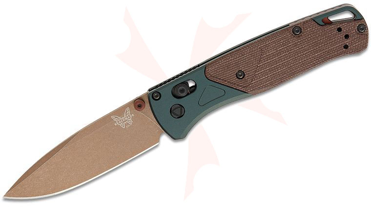 Benchmade 535FE-2602 Seasonal Bugout AXIS Folding Knife 3.24 inch S90V Flat Dark Earth Battlewash PVD Plain Blade, Taiga Green Aluminum Handles with Brown Canvas Micarta Onlays