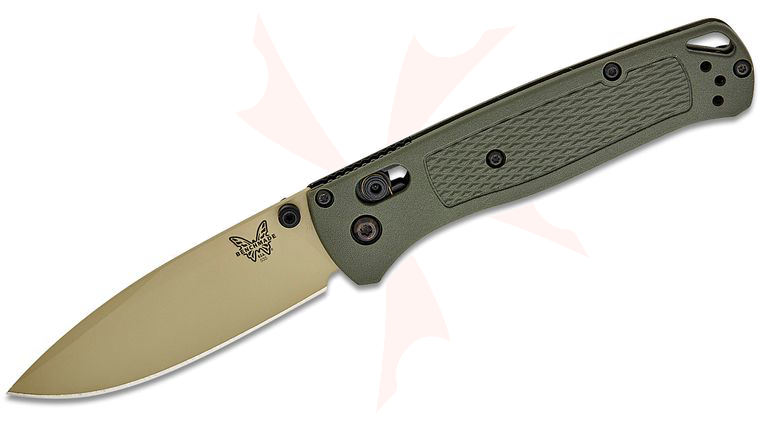 Benchmade 535TN-11 Bugout AXIS Folding Knife 3.24 inch S30V Desert Verde Cerakote Plain Blade, Dark Olive Grivory Handles