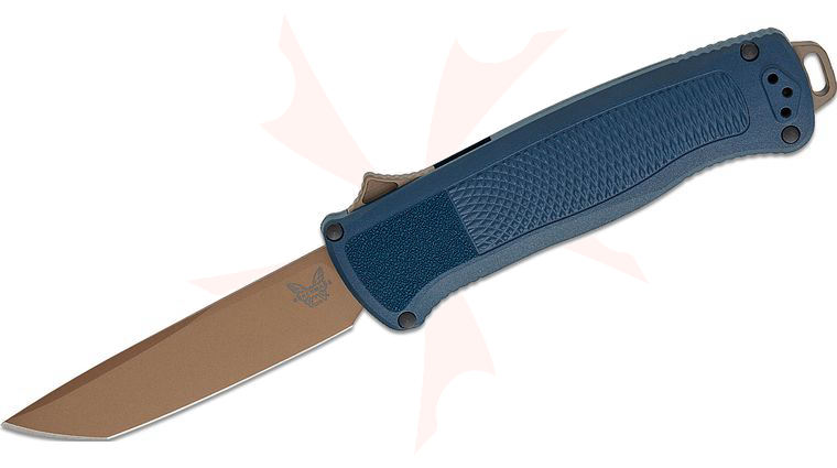 Benchmade 5370FE-09 Shootout OTF AUTO Knife 3.51 inch S30V Flat Earth PVD Tanto Blade, Crater Blue Grivory Handles