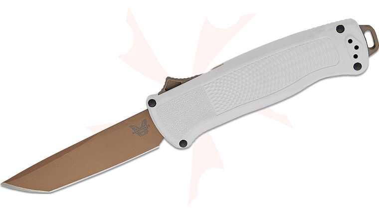 Benchmade 5370FE-10 Shootout OTF AUTO Knife 3.51 inch S30V Flat Earth PVD Tanto Blade, Cool Gray Grivory Handles