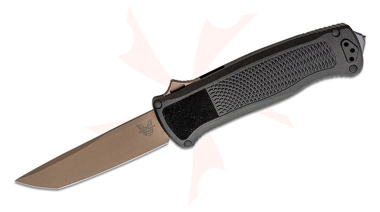 Benchmade 5370FE Shootout OTF AUTO Knife 3.51 inch CPM-CruWear Flat Earth Tanto Blade, Black CF-Elite Handles