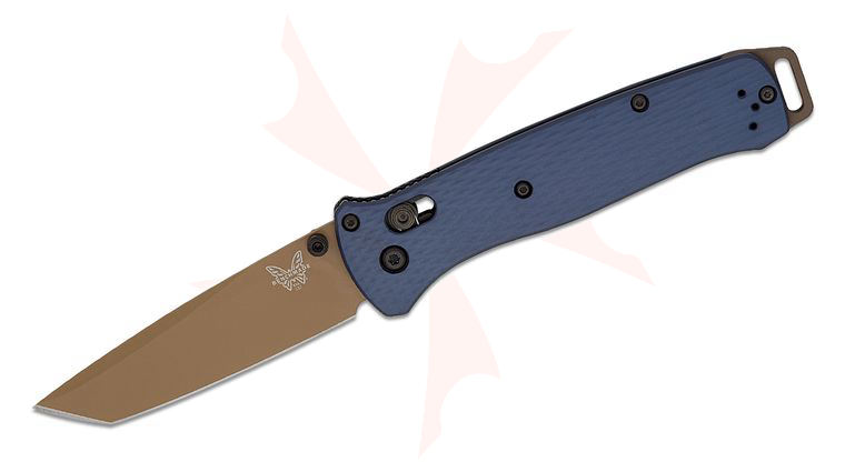 Benchmade 537FE-02 Bailout AXIS Folding Knife 3.38 inch CPM-M4 Flat Dark Earth Tanto Plain Blade, Crater Blue Aluminum Handles