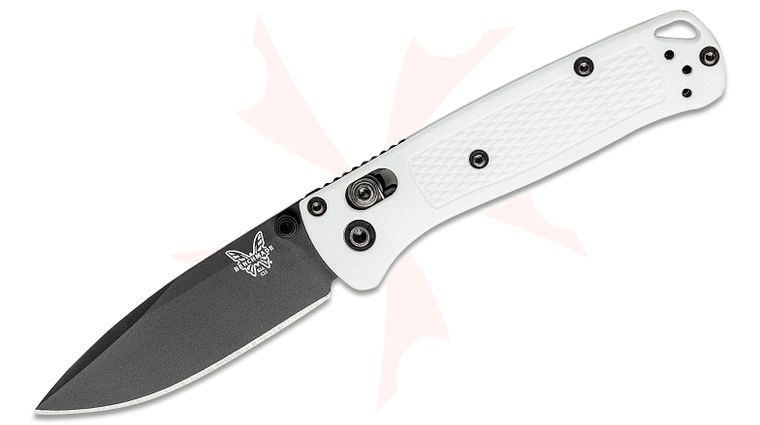 Benchmade Mini Bugout AXIS Folding Knife 2.82 inch S30V Black Cerakote Plain Blade, White Grivory Handles
