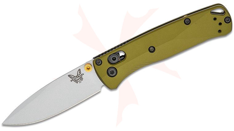 Benchmade 533SL-10 Seasonal Mini Bugout AXIS Folding Knife 2.82 inch S90V Crushed Silver Cerakote Plain Blade, Woodland Green Aluminum Handles
