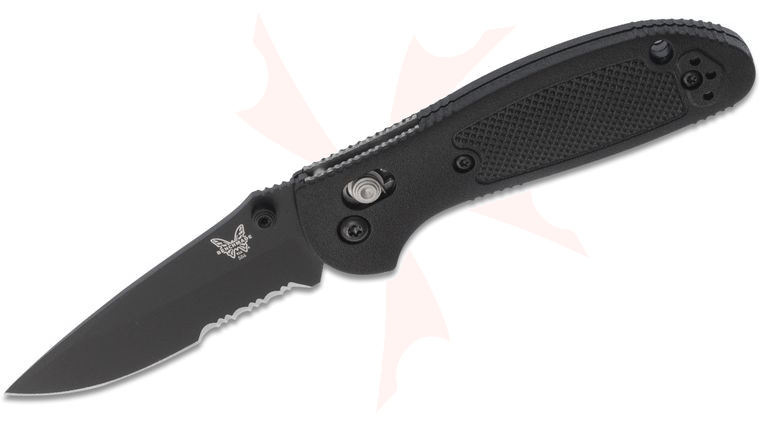 Benchmade Mini Griptilian AXIS Lock Folding Knife 2.91 inch S30V Black Drop Point Combo Blade, Black Noryl GTX Handles