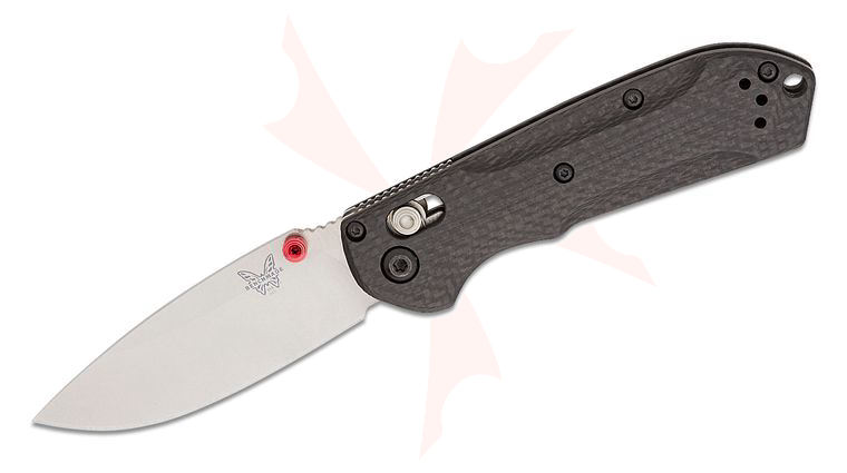 Benchmade Mini Freek Folding Knife 3 inch S90V Satin Plain Blade, Carbon Fiber Handles, True Red Accents