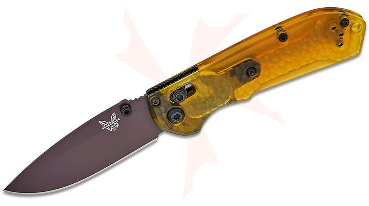 Benchmade SHOT Show 2025 Limited Edition 565PL-2501 Mini Freek Folding Knife 3 inch CPM-M4 Amethyst Cerakote Drop Point Plain Blade, Amber ULTEM Handles