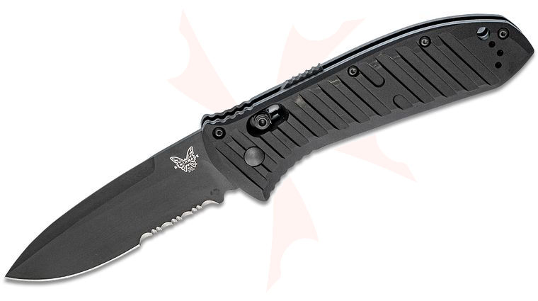 Benchmade Presidio AUTO Folding Knife 3.72 inch Black S30V Drop Point Combo Blade, Milled Black Aluminum Handles