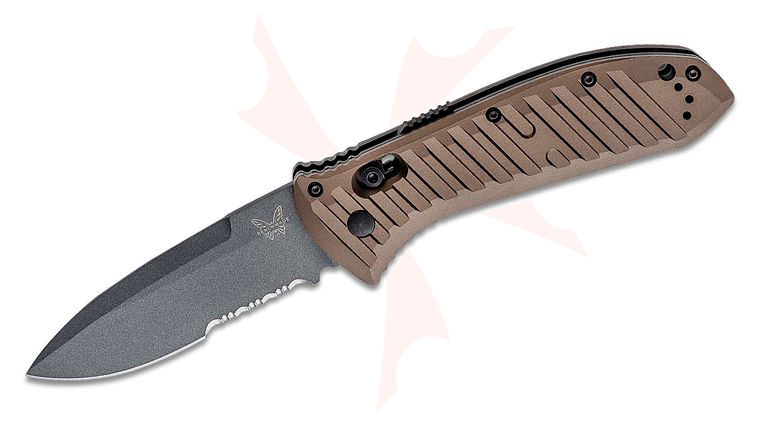 Benchmade Presidio II AUTO Folding Knife 3.72 inch CPM-M4 Gray Drop Point Combo Blade, Milled Burnt Bronze Aluminum Handles