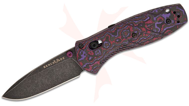 Benchmade 585BK-251 Gold Class Mini Barrage AXIS-Assisted Folding Knife 2.91 inch S90V Black DLC Battlewash Drop Point Plain Blade, Purple Haze FatCarbon Handles