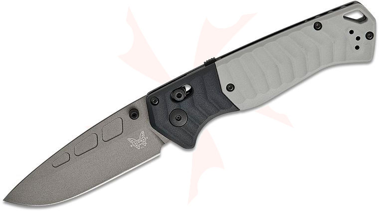 Benchmade PSK Personal Survival Kit AXIS-Assisted Folding Knife 3.4 inch Elmax Gray Cerakote Drop Point Blade, Milled Storm Gray Grivory Handles with Tempest Gray Grivory Bolsters