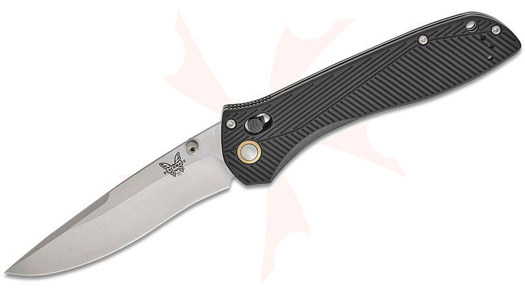 Benchmade 710-25 McHenry & Williams Seven | Ten Folding Knife 4 inch M390 Stonewashed Recurve Drop Point Blade, Black Machined Aluminum Handles, Reversible Clip