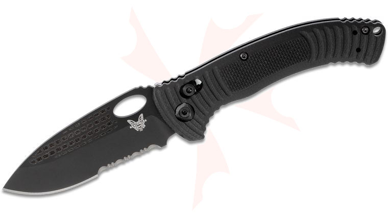 Benchmade 737SBK Tarani Aileron Folding Knife 3.45 inch S30V Black Combo Blade, Milled Black G10 Handles