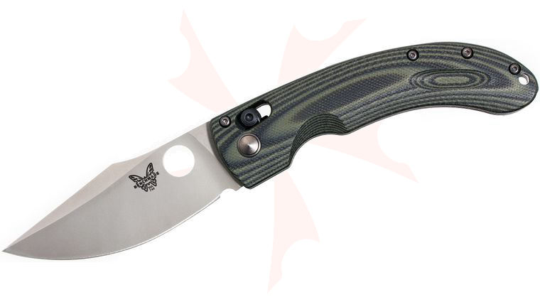 Benchmade 746-1302 Limited Mini-Onslaught Folding Knife 3.45 inch D2 Satin Plain Blade, Green/Black G10 Handles