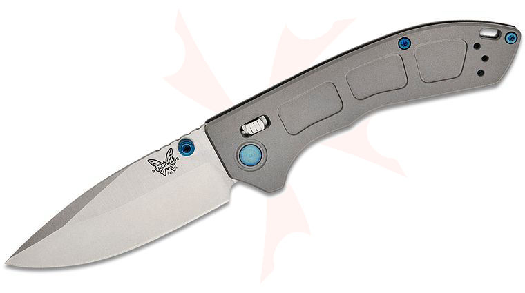 Benchmade 743 Mini Narrows AXIS Folding Knife 2.98 inch CPM-20CV Satin Drop Point Blade, Gray Titanium Handles, Blue Accents