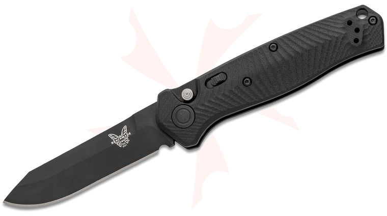 Benchmade Mediator AUTO Folding Knife 3.30 inch S90V Black Cerakote Plain Blade, Milled Black G10 Handles