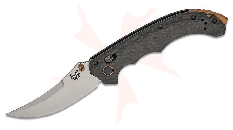 Benchmade 865-02 Mini Bedlam AXIS Folding Knife 3.45 inch S90V Satin Scimitar Blade, Marbled Carbon Fiber Handles