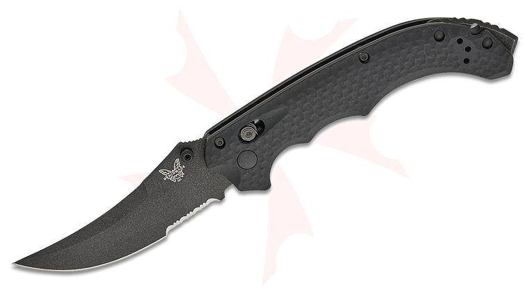 Benchmade 865SBK Mini Bedlam AXIS Folding Knife 3.45 inch S90V Graphite Black Cerakote Scimitar Combo Blade, Black G10 Handles