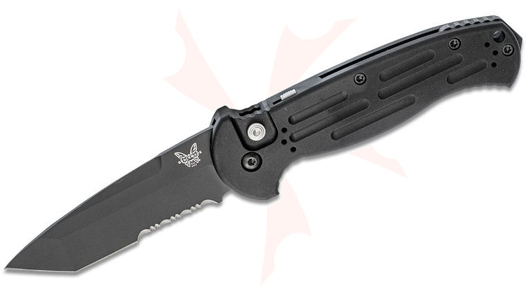 Benchmade AFO II AUTO Folding Knife 3.56 inch Black Combo Tanto Blade, Aluminum Handles