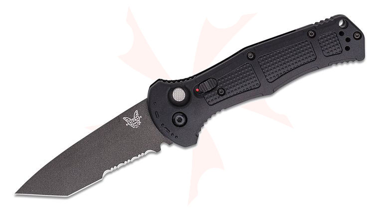 Benchmade 9071SBK Claymore AUTO Folding Knife 3.6 inch CPM-D2 Cobalt Black Tanto Combo Blade, Black Grivory Handles