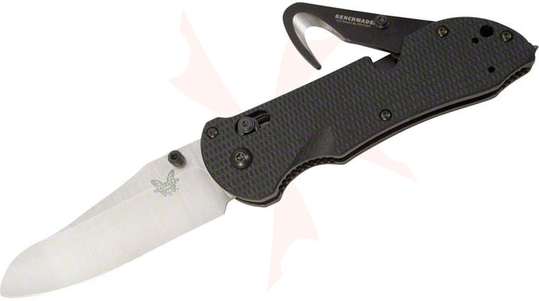 Benchmade 915 Triage Rescue Knife 3.5 inch Satin Plain Blade, Black G10 Handles, Safety Cutter, Glass Breaker