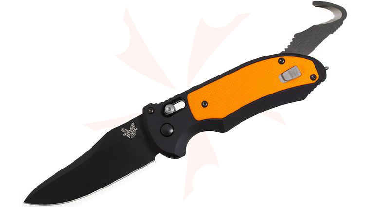 Benchmade 9170BK-ORG AUTO AXIS Triage Rescue Folder 3.58 inch Black Plain Blade, Aluminum with Orange G10 Inlays