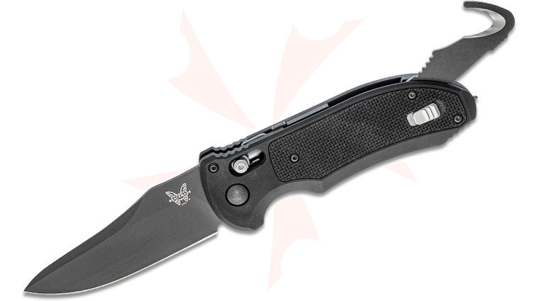 Benchmade AUTO AXIS Triage Rescue Folder 3.58 inch Black Plain Blade, Aluminum with Black G10 Inlays