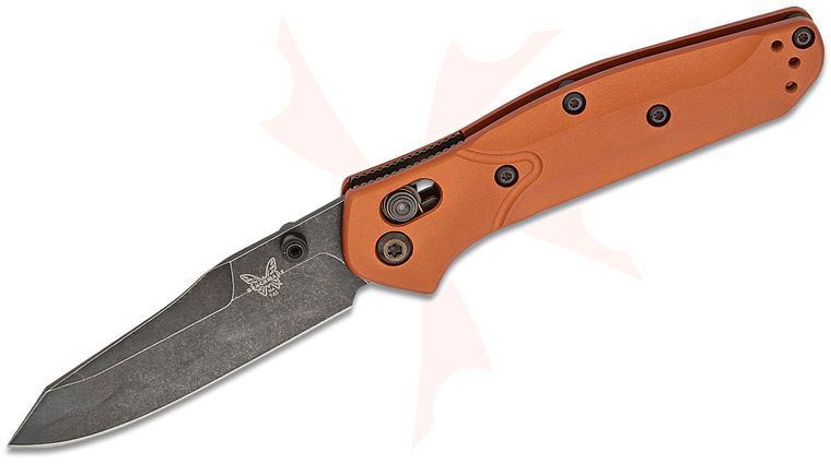 Benchmade 945BK-03 Mini Osborne Folding Knife 2.92 inch CPM-MagnaCut Black DLC Battlewashed Plain Blade, Burnt Copper Aluminum Handles