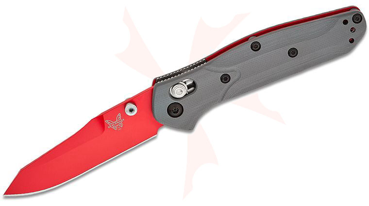 Benchmade SHOT Show 2024 Exclusive Mini Osborne Folding Knife 2.92 inch CPM-S90V Red Plain Blade, Gray G10 Handles