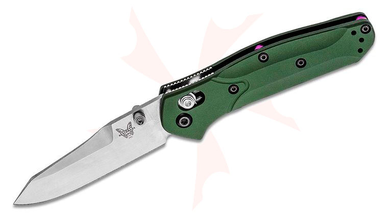 Benchmade 945 Mini Osborne Folding Knife 2.92 inch S30V Satin Plain Blade, Green Aluminum Handles