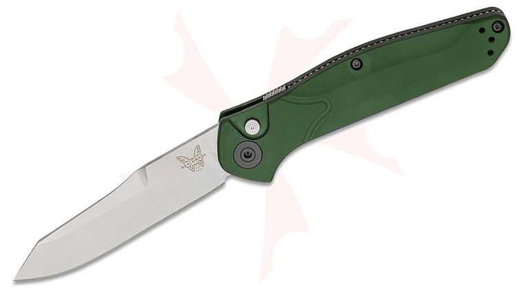 Benchmade 9400 Osborne AUTO Folding Knife 3.4 inch S30V Satin Plain Blade, Green Aluminum Handles