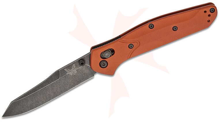 Benchmade 940BK-03 Osborne Folding Knife 3.4 inch CPM-MagnaCut Black DLC Battlewashed Plain Blade, Burnt Copper Aluminum Handles