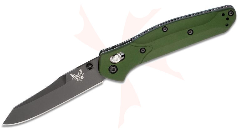 Benchmade Osborne Folding Knife 3.4 inch S30V Black Plain Blade, Green Aluminum Handles