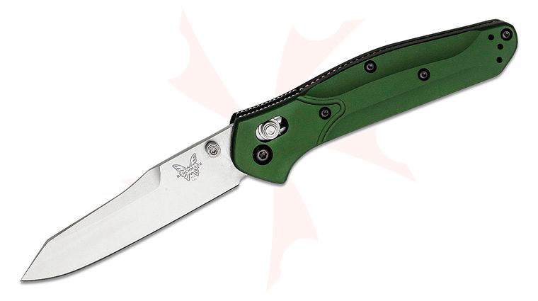 Benchmade 940 Osborne Folding Knife 3.4 inch S30V Satin Plain Blade, Green Aluminum Handles