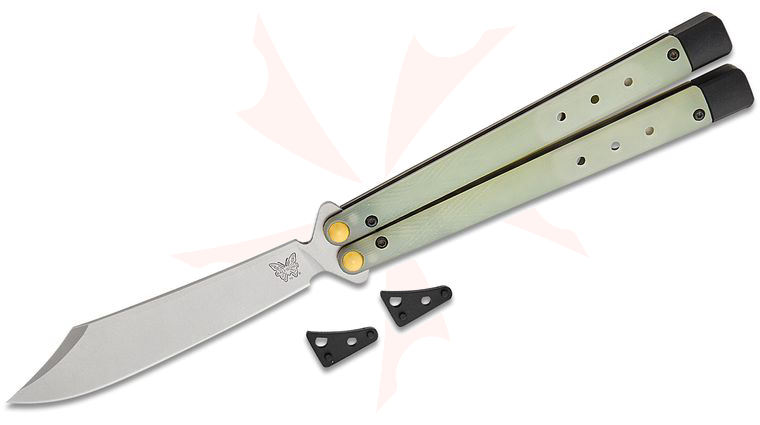 Benchmade 99 Necron Balisong Butterfly Knife 4.59 inch CPM-S30V Satin Scimitar Blade, Jade G10 Handles, User-Adjustable, Nylon Pouch