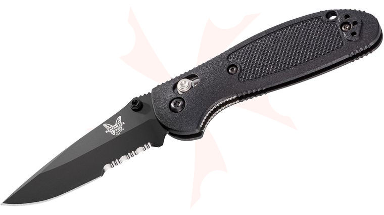 Benchmade 556SBK Mini Griptilian Folding Knife 2.91 inch Black Combo Blade, Black Handles