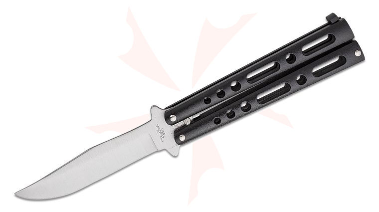 Benchmark Balisong Butterfly Knife 4 inch Clip Point Blade, Black Handles