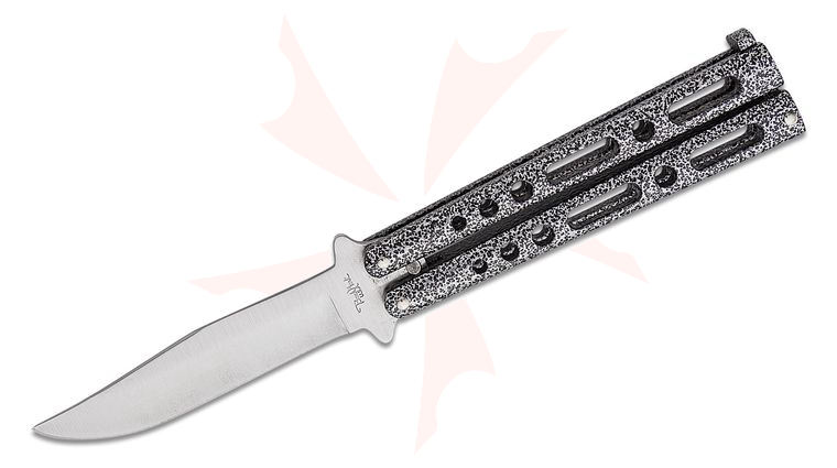 Benchmark Balisong Butterfly Knife 4 inch Clip Point Blade, Silver Vein Handles
